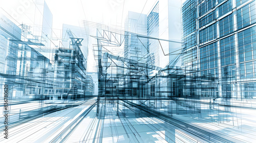 architect blueprint displaying intricate details and precise measurements, predominantly blues and grays, illustrating vision for innovative urban development project. generative ai