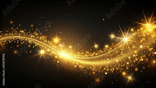 Golden glitter wave abstract with stars dust trail sparkling particles isolated on background. Magic concept. © wasan