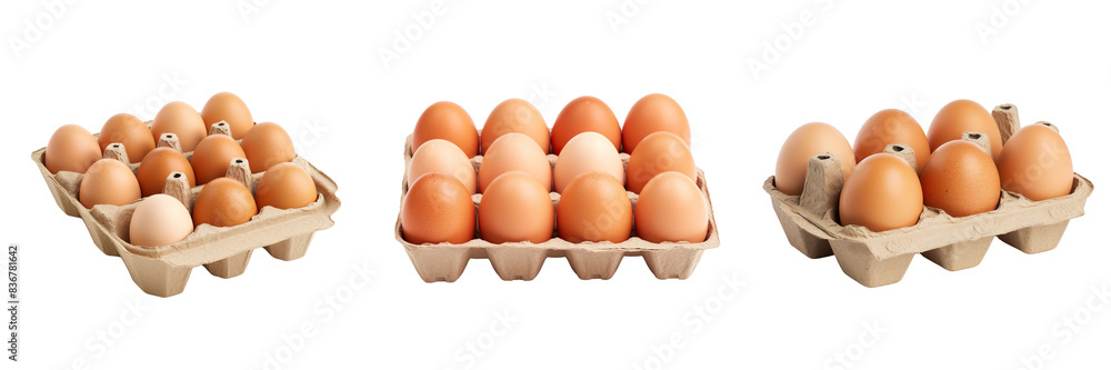 Collection of eggs in carton isolated on transparent or white background Collection of eggs in carton isolated on transparent or white background