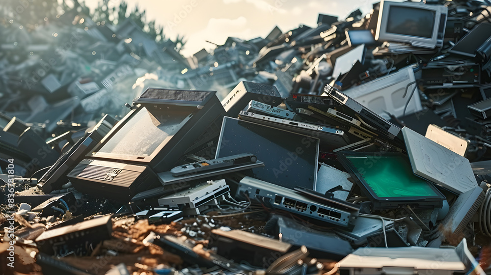 E-waste heap electronics computer garbage. E-waste heap electronics computer garbage.