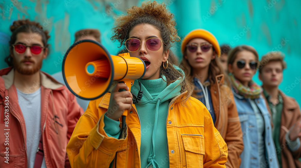 Fervent group of youths strikes together, armed with megaphones to convey message Fervent group of youths strikes together, armed with megaphones to convey message