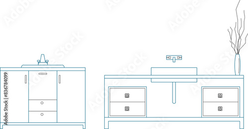 Vector illustration sketch of detailed design of bathroom furniture, bathroom sink for hand washing