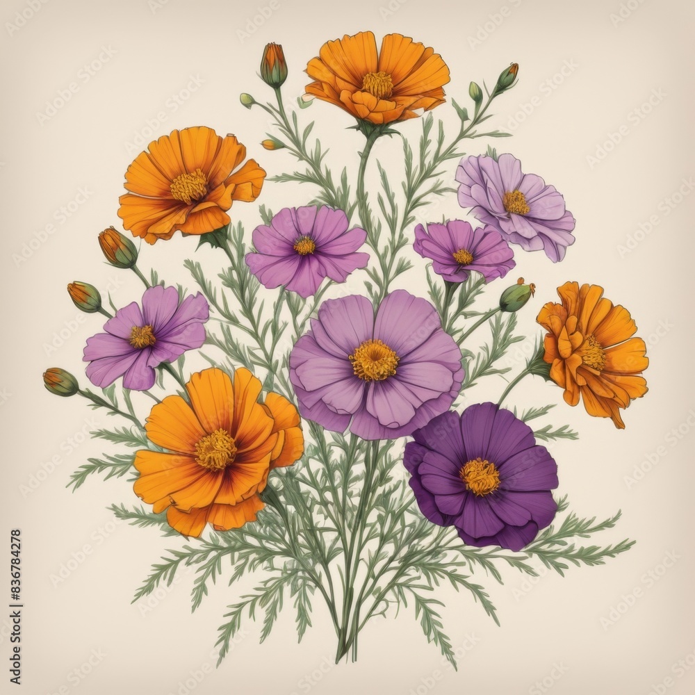 a drawing of flowers with a butterfly on the top. a drawing of flowers with a butterfly on the top.