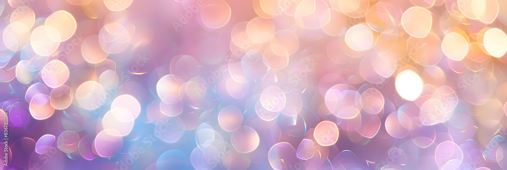 Abstract blur bokeh banner background. Rainbow colors, pastel purple, blue, gold yellow, white silver, pale pink bokeh background Abstract blur bokeh banner background. Rainbow colors, pastel purple, blue, gold yellow, white silver, pale pink bokeh background