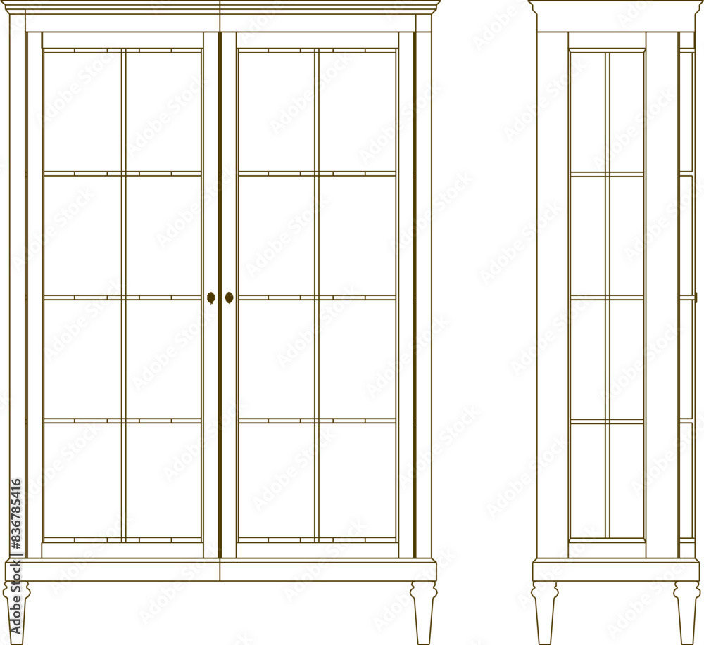 Vector illustration sketch of detailed design of old classic vintage teak wood wardrobe for luxury home room interior Vector illustration sketch of detailed design of old classic vintage teak wood wardrobe for luxury home room interior