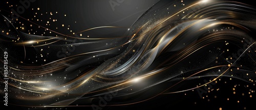 Black background with grunge texture decorated with Shiny golden lines. black gold luxury background