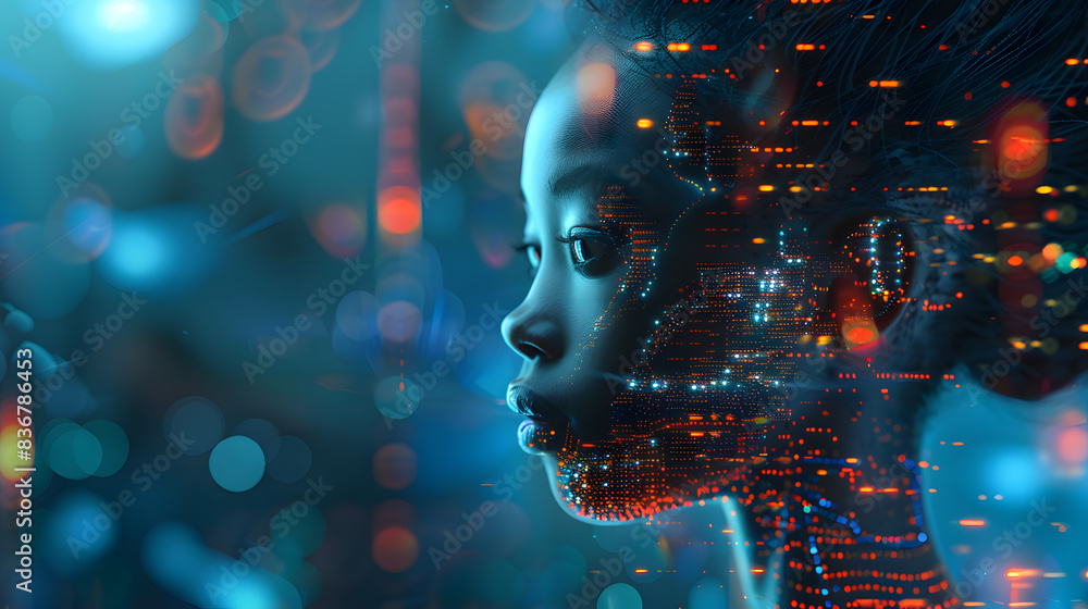 Portrait of an African American woman in artificial intelligence style. AI Generated Portrait of an African American woman in artificial intelligence style. AI Generated