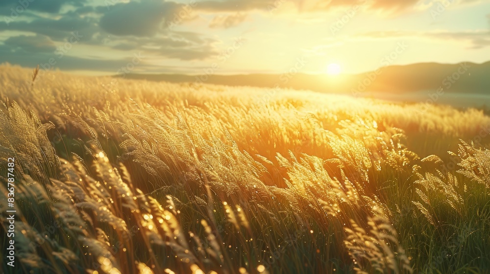 A field of tall grass swaying gently in the breeze, with the sun casting a warm, airy glow over the landscape. A field of tall grass swaying gently in the breeze, with the sun casting a warm, airy glow over the landscape.
