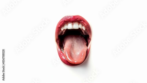 isolated mouth with tongue sticking out photo reallistic over white background photo