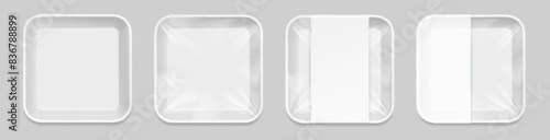 White square Styrofoam Food Tray pack. Template For Mock up Your Design. vector illustration.