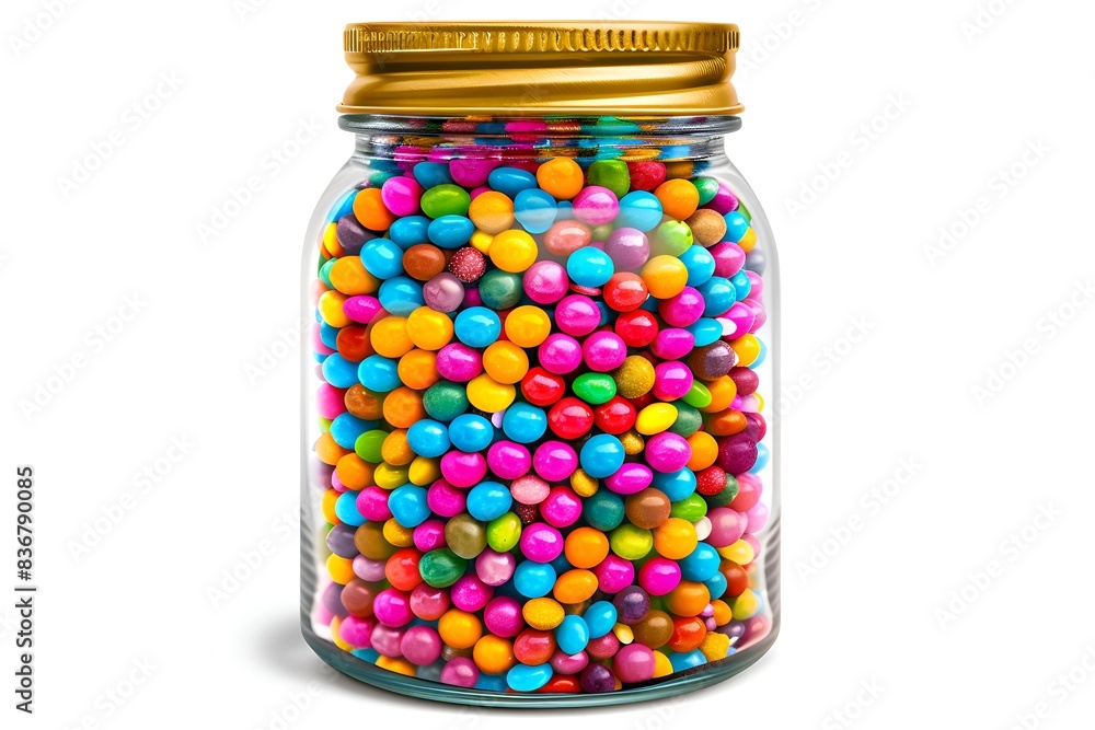 A jar full of colorful candies. The jar is clear and the candies are of different colors A jar full of colorful candies. The jar is clear and the candies are of different colors