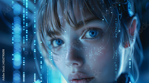 Futuristic portrait of an android robot woman or artificial intelligence face. AI Generated