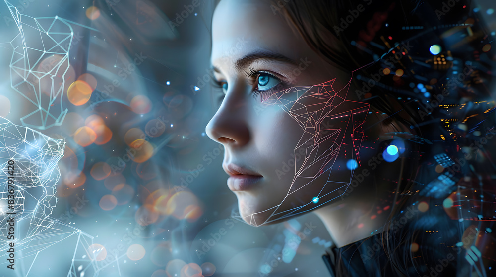 Futuristic portrait of an android robot woman or artificial intelligence face. AI Generated Futuristic portrait of an android robot woman or artificial intelligence face. AI Generated
