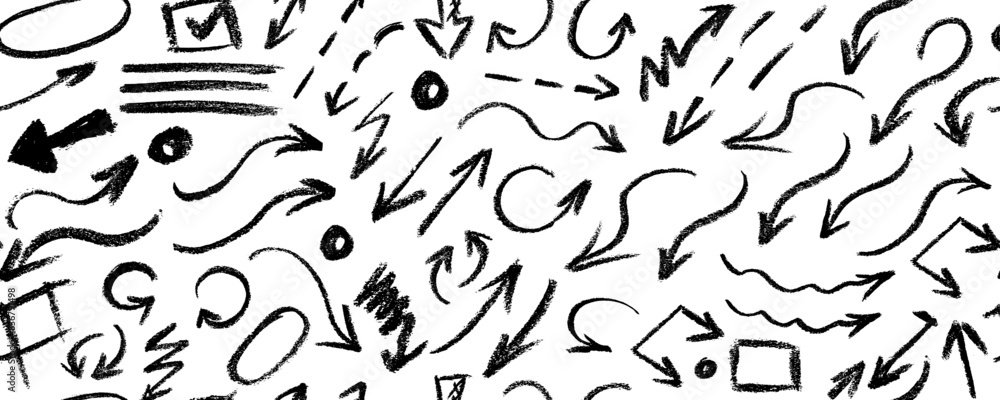 Obraz premium Hand drawn arrows seamless pattern. Creative abstract background. Vector illustration.