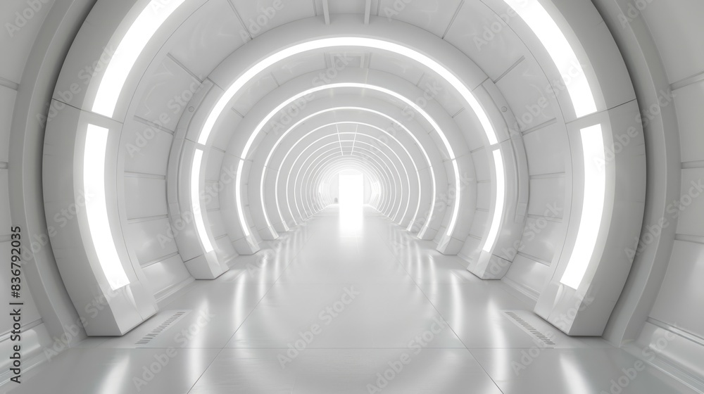 Fototapeta premium White corridor, tunnel in spaceship or future building