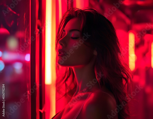 Seductive Glow: An Erotic Woman Bathed in Red Light © sarlay