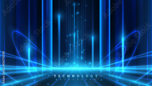 Abstract futuristic blue background with glowing lines and digital elements, perfect for technology themes, presentations, and digital events. Vector illustration.