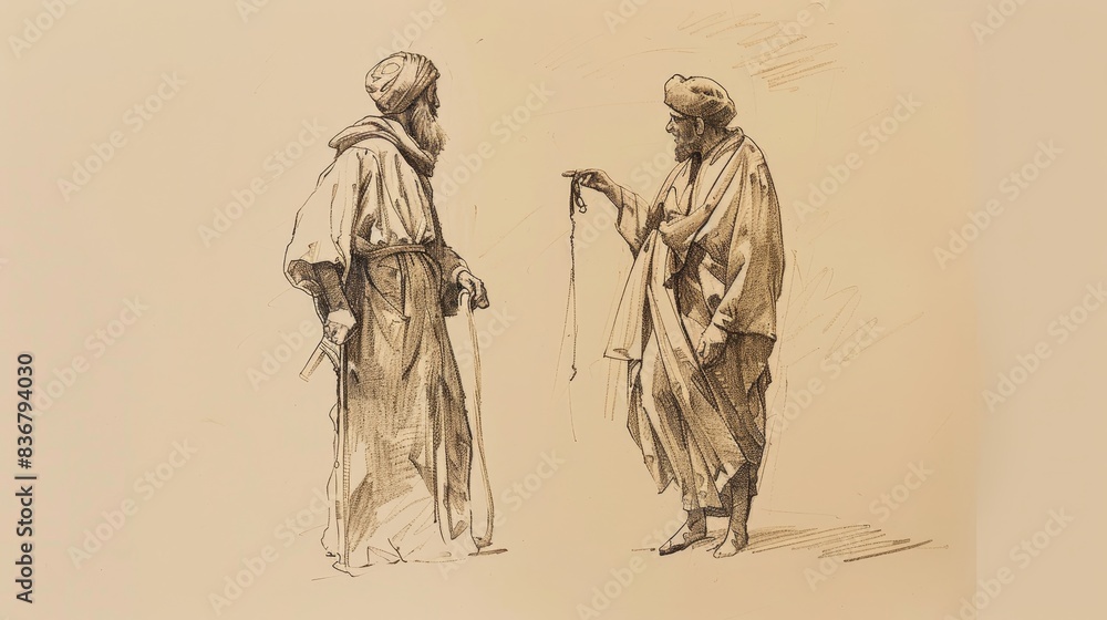 Obraz premium Illustration of the Parable of the Talents, Buried Talent and Master’s Rebuke, Beige Background, Copyspace