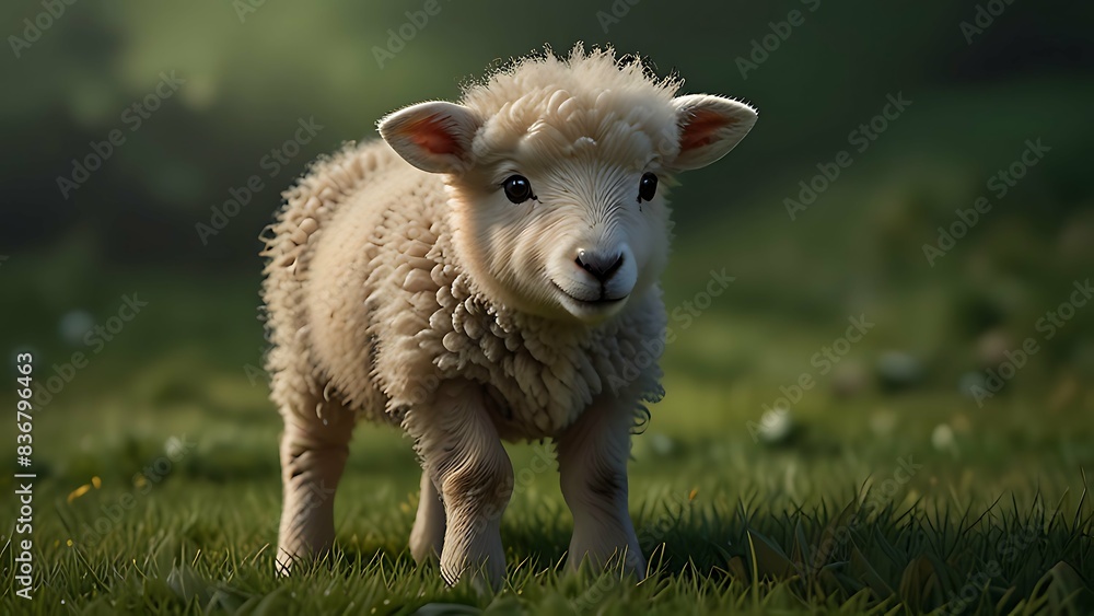 Obraz premium Cute Baby Lamb In Green Ground