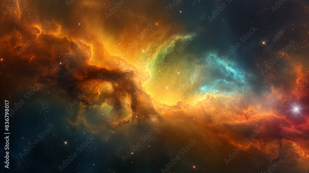 Fototapeta premium A swirling nebula of vibrant colors, illuminated by a distant star.