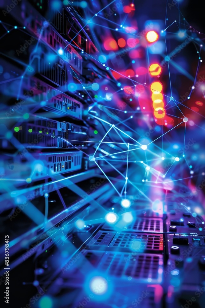 Modern Technology Concept: Interconnected computer systems optimizing workflow in modern businesses for efficiency and productivity Modern Technology Concept: Interconnected computer systems optimizing workflow in modern businesses for efficiency and productivity