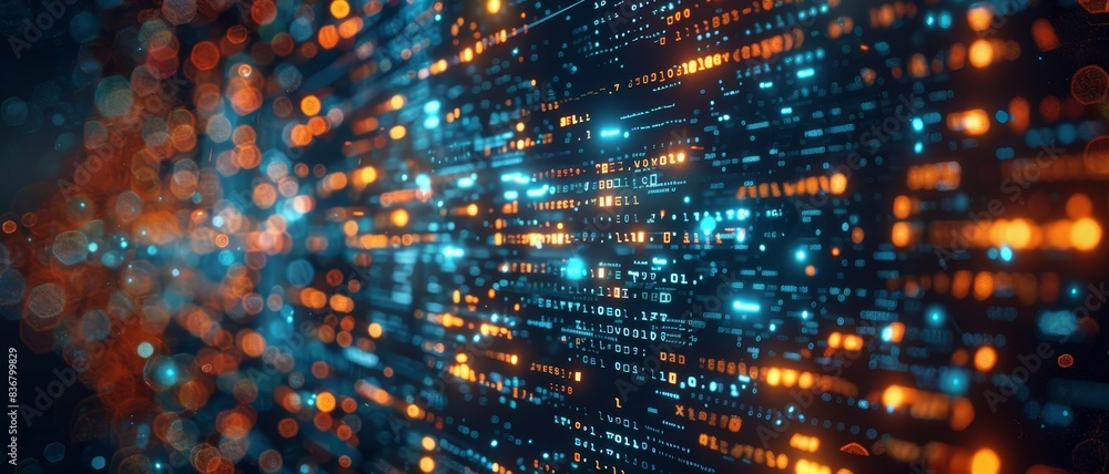 Abstract view of a futuristic digital data stream with glowing orange and blue network lights, representing cyber technology and connectivity.
Abstract view of a futuristic digital data stream with glowing orange and blue network lights, representing cyber technology and connectivity.