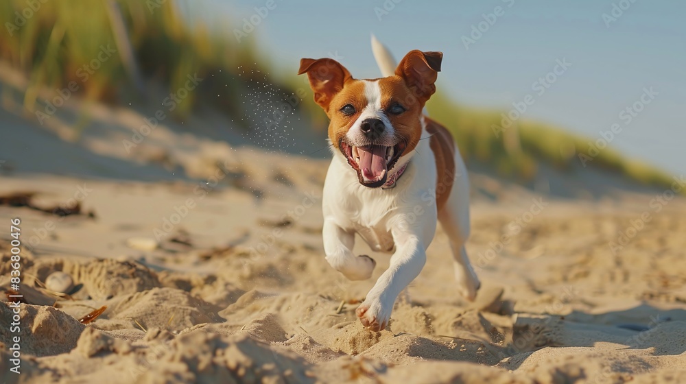 A dog laying on the beach with its tongue hanging out, AI A dog laying on the beach with its tongue hanging out, AI