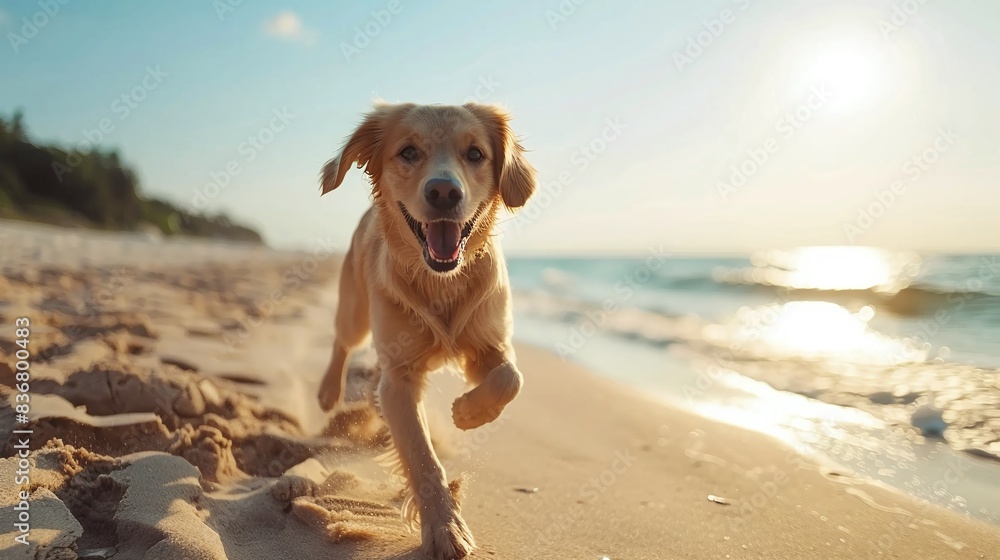 A dog laying on the beach with its tongue hanging out, AI A dog laying on the beach with its tongue hanging out, AI