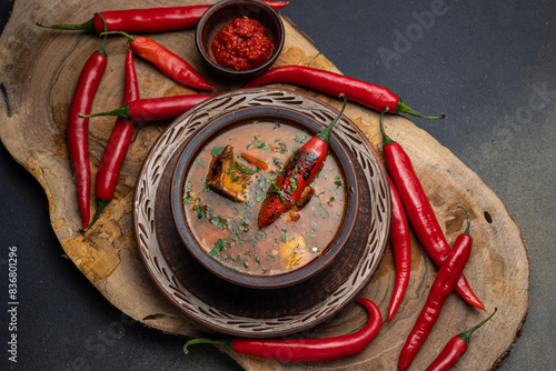 Ukrainian dish. bograch with meat and red pepper photo