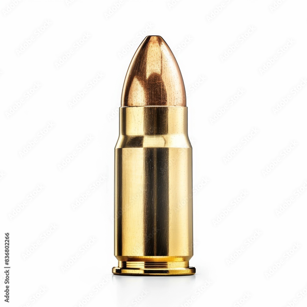 A Single Gold-Plated Bullet on a White Background A Single Gold-Plated Bullet on a White Background