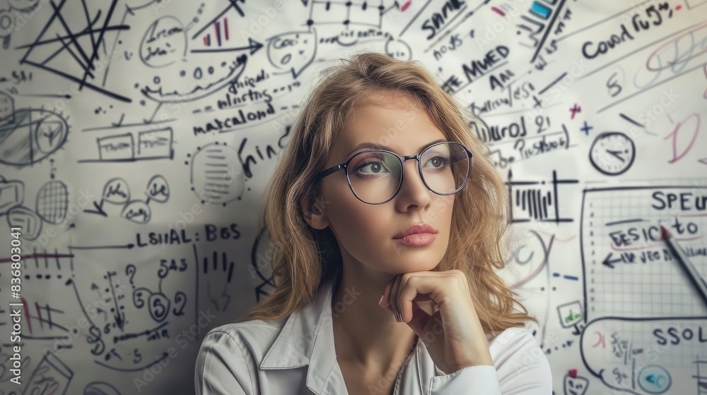 Businesswoman's face showing determination while solving a problem Businesswoman's face showing determination while solving a problem