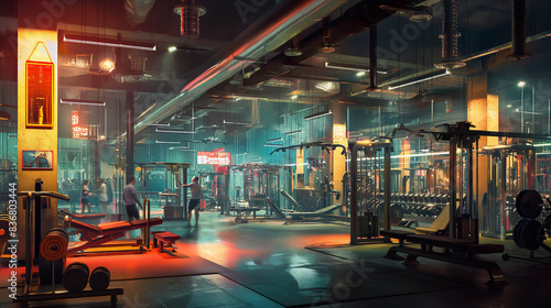  A vibrant scene of a modern gym filled with state-of-the-art fitness equipment