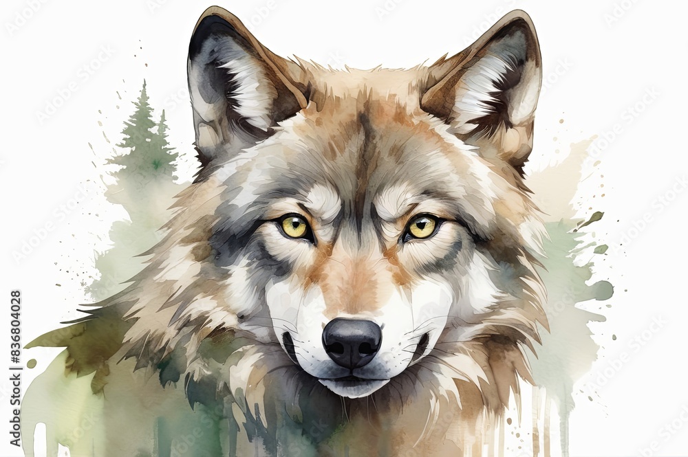 Watercolor, an image of a wolf Watercolor, an image of a wolf