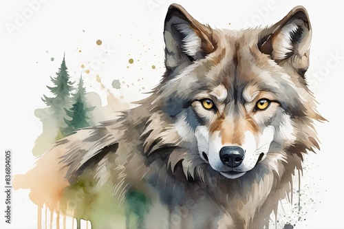 Watercolor, an image of a wolf