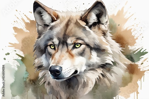 Watercolor, an image of a wolf
