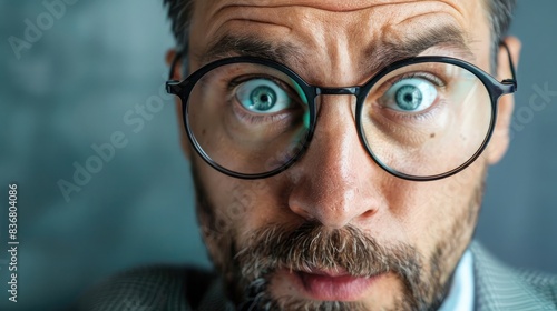 Close-up of a businessman's face showing curiosity and inquisitiveness