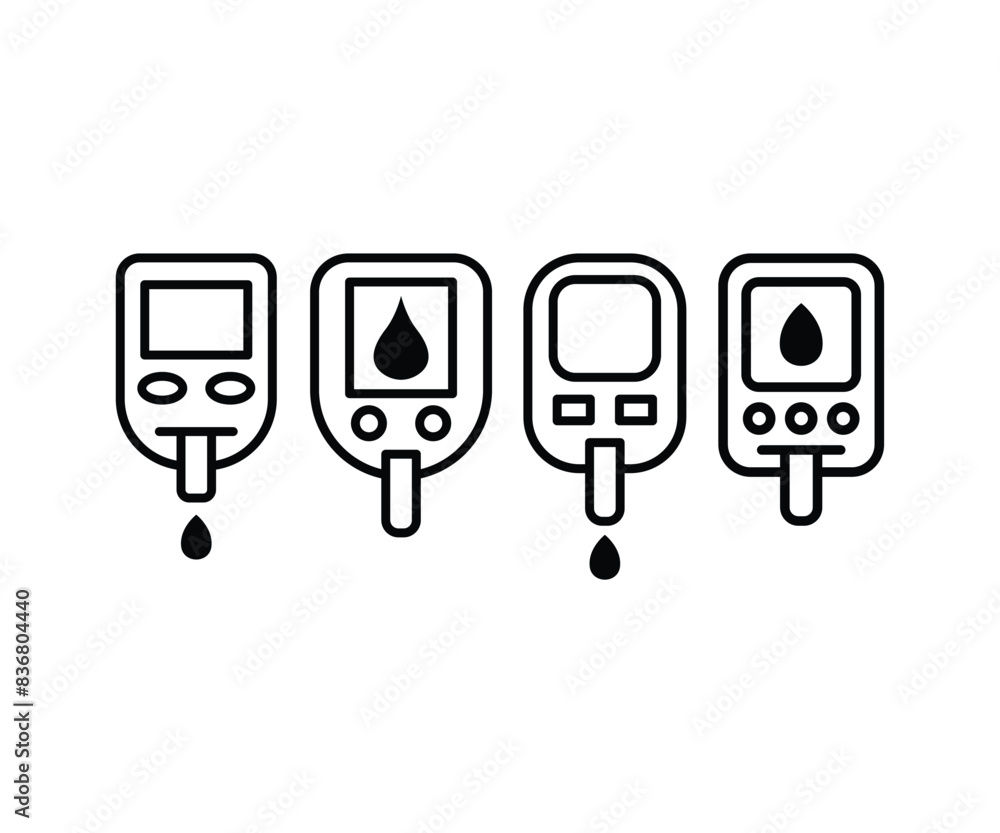 glucose meter blood sugar icons vector design simple line flat black white illustration collections sets isolated glucose meter blood sugar icons vector design simple line flat black white illustration collections sets isolated