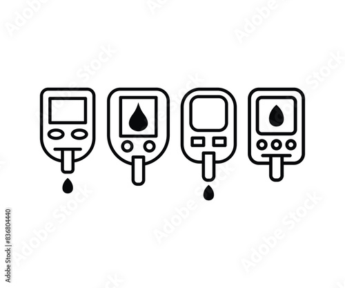 glucose meter blood sugar icons vector design simple line flat black white illustration collections sets isolated
