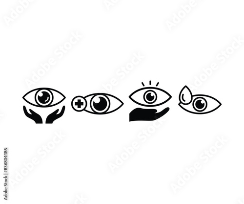 eye care with hands icons vector deisgn symbol sign simple black white illustration collections sets 
