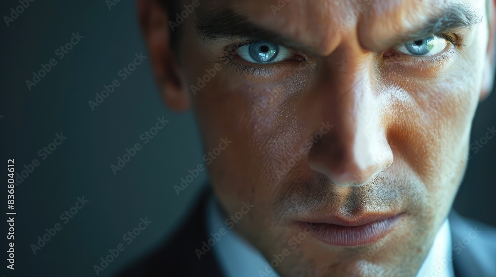 Close-up of a businessman's face showing determination and resolve Close-up of a businessman's face showing determination and resolve