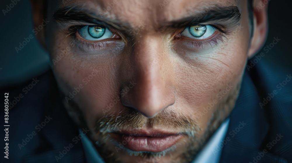 Close-up of a businessman's face showing focus and intent Close-up of a businessman's face showing focus and intent