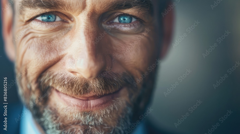 Close-up of a businessman's face showing optimism and hope Close-up of a businessman's face showing optimism and hope