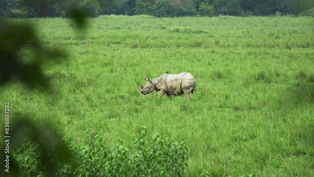 Single horned Rhinoceros grazing in a wildlife sanctuary Single horned Rhinoceros grazing in a wildlife sanctuary