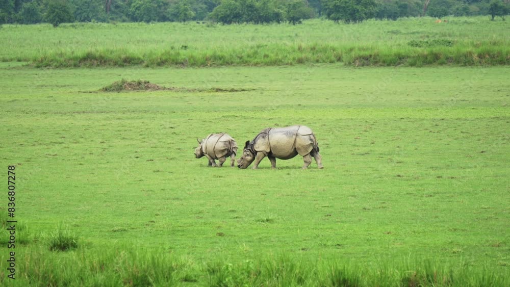 Single horned Rhinoceros grazing in a wildlife sanctuary Single horned Rhinoceros grazing in a wildlife sanctuary