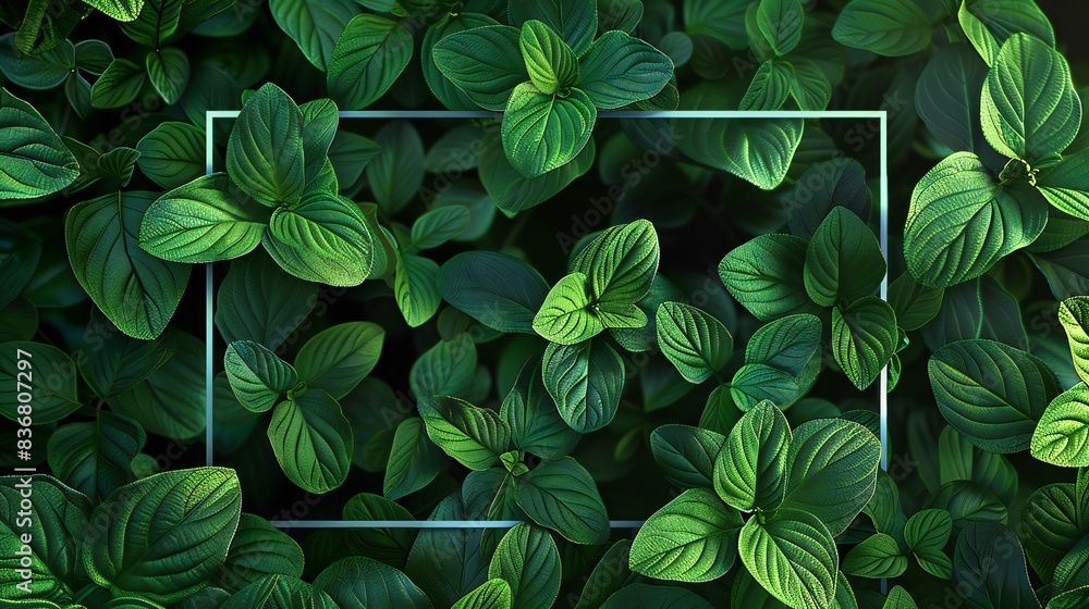 Catnip leaves creating a lush backdrop with a vector rectangle overlay. Catnip leaves creating a lush backdrop with a vector rectangle overlay.