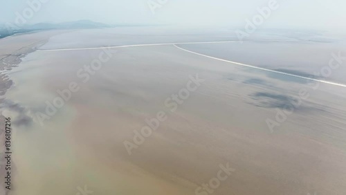 Aerial view of the Qiantang River tide.