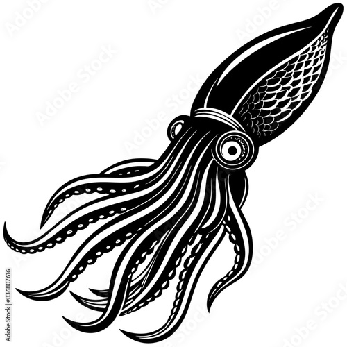 Black and White Illustrations of Sea Creatures and Fish, silhouette illustrations of various sea creatures in hand drawn style