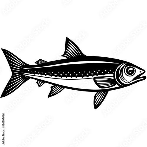 Black and White Illustrations of Sea Creatures and Fish, silhouette illustrations of various sea creatures in hand drawn style