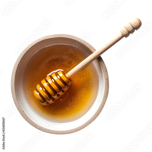 Honey with dipper on transparent background