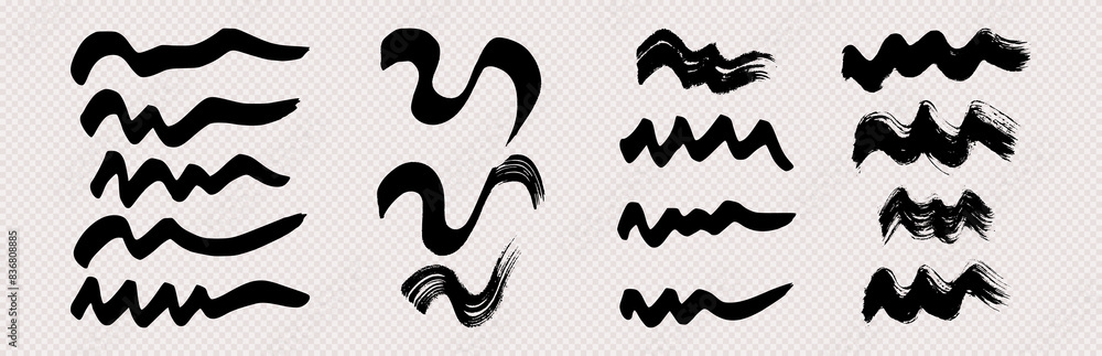 Set of black wavy grunge brush strokes Set of black wavy grunge brush strokes